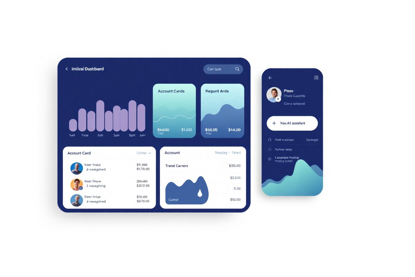 Dashboard do Finy365 App mostrando gráficos, contas e assistente de IA